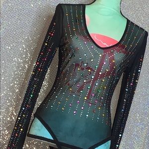 Rhinestone Long sleeve Mesh Leotard